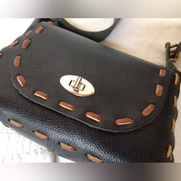 Artisan Black Pebbled Genuine Leather Front Flap Boho Purse Shoulder Bag, New - Picture 2 of 7